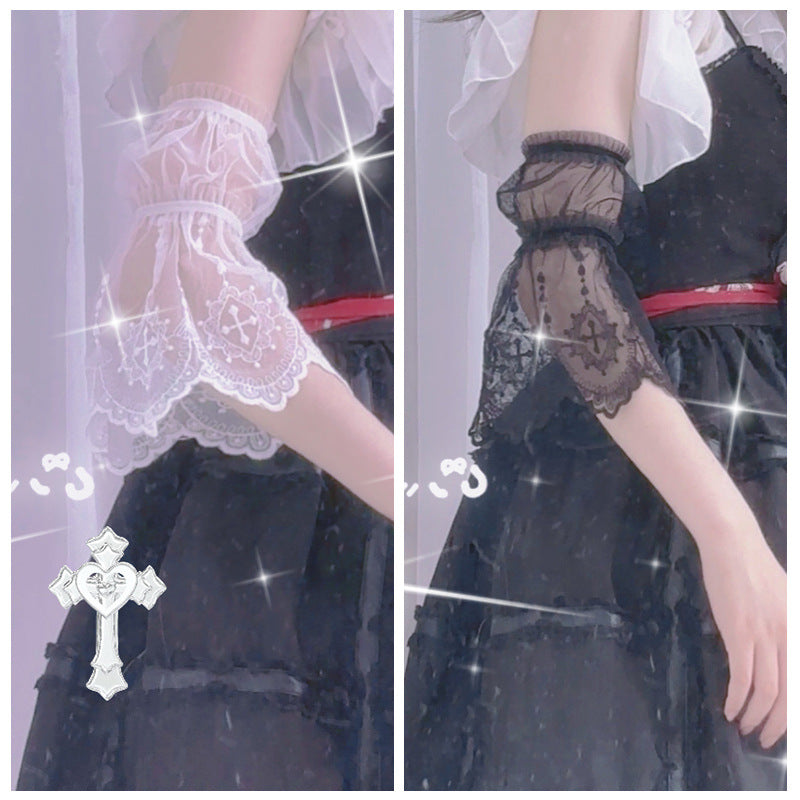 Original Subculture Arm Sleeves - Cross Ode Lolita Lace Trim - Lolita Fetch
