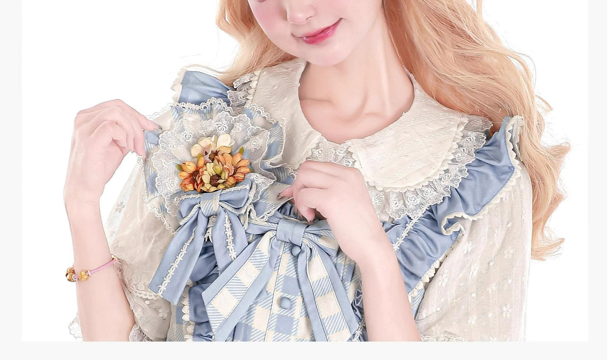 Chaton Jardin - Sunny Cat - Sweet Lolita cat-ear KC or dual-use flower brooch with plaid bow accents - product detail 8