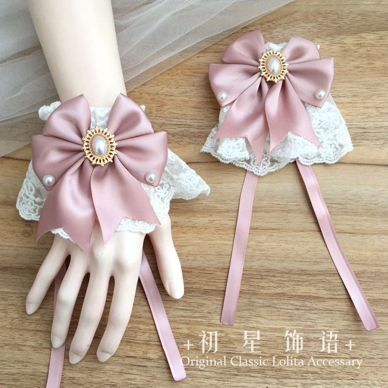 Chuxing Original Lolita Natural Color Lace Sleeve Women Summer Bowknot Wristband Cute Large Lace Sweet