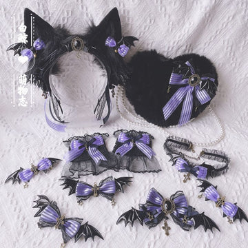 Halloween Witch Night Original Dark Gothic Lolita Accessories Bowknot Animal Ears KC Black Purple Arm Sleeves Bag