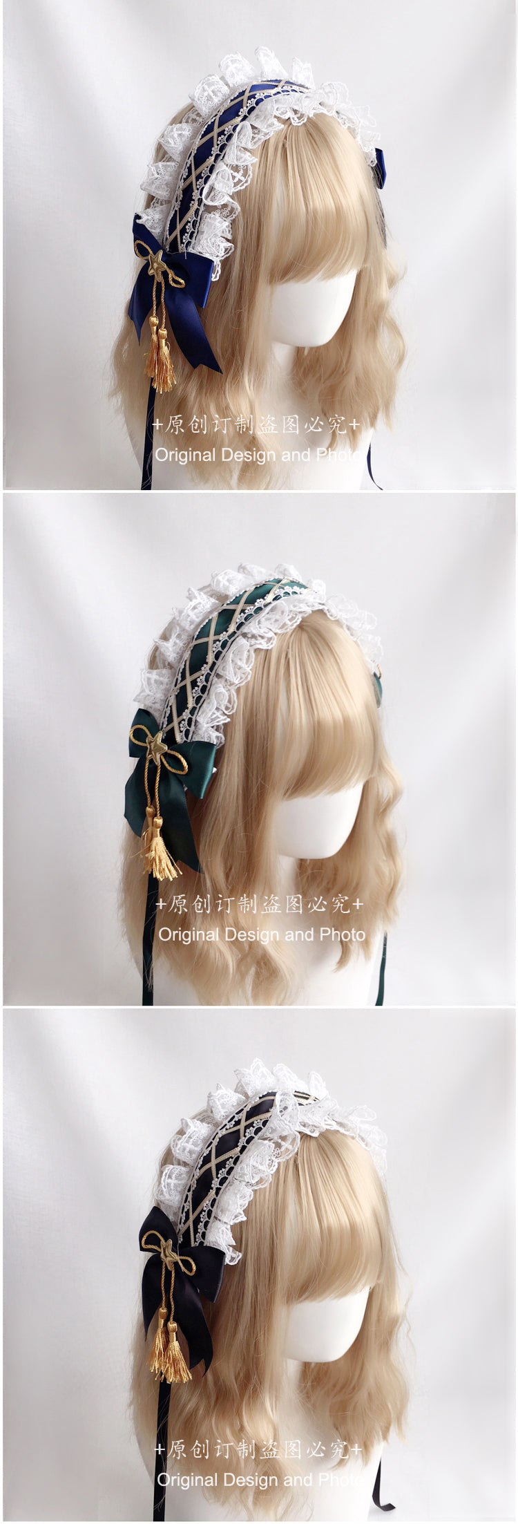Handmade - Lolita Heavy Craft Gold-Edge Bow KC Hairband - Lace KC
