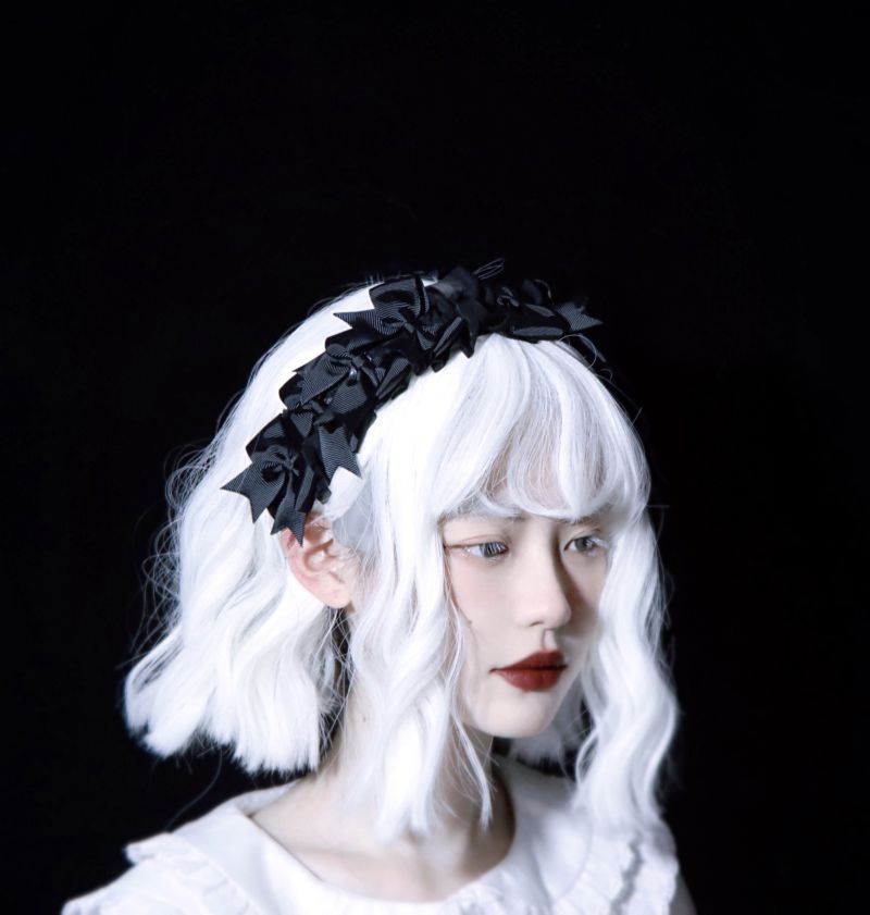 Handmade Dark Punk Lace Organza Headband Black Gothic Lolita Girl Hair Accessory Headband