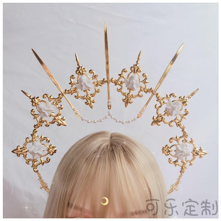 Original Handmade Lolita Virgin Mary Apollo Halo Pope Headpiece Lolita Exaggerated Fashion Show Photo Prop