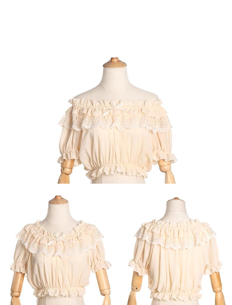 ZhiJinYuan - Open Shoulder - Open-Shoulder Blouse with Lace and Ruffle Hem - product detail 9