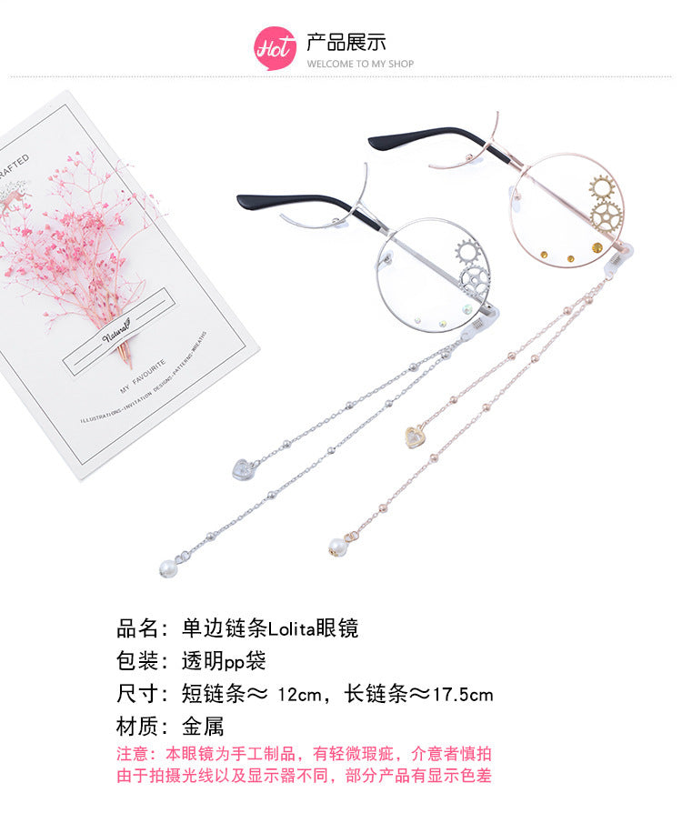 Accessories Lolita Rose Heart Wings Steampunk Bat Rose Gothic Gear Single-Sided Glasses - Lolita Fetch