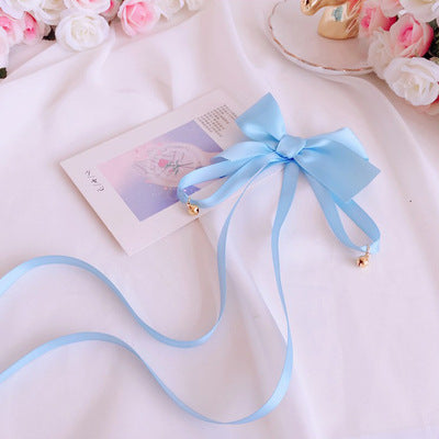 Girl's Bowknot Long Ribbon Bell Hair Clip Sweet Cute Lolita Hair Acces