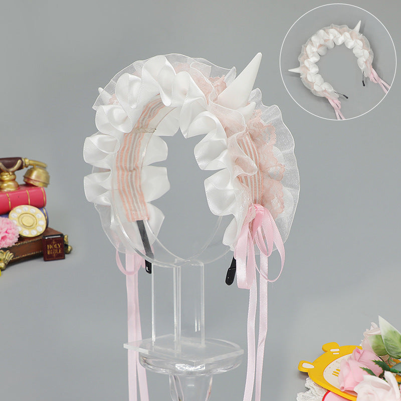 Subculture Gothic Style Demon Horn Headwear Y2K Lolita Dragon Horn Hair Accessory Yandere Dragon Horn Hairband - Lolita Fetch
