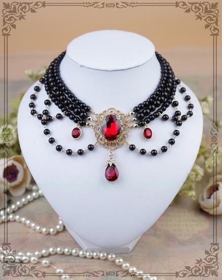 Rose of Sharon - Customized Lolita Pearl Necklace - with Gemstone Pendants Neckwear