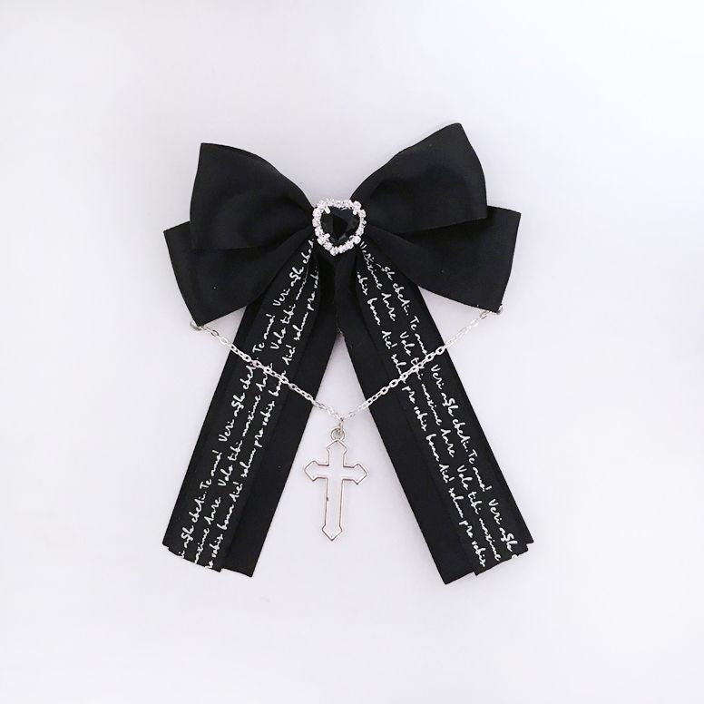 Independent Brand - Black Lace Bow Hair Accessory - Heart