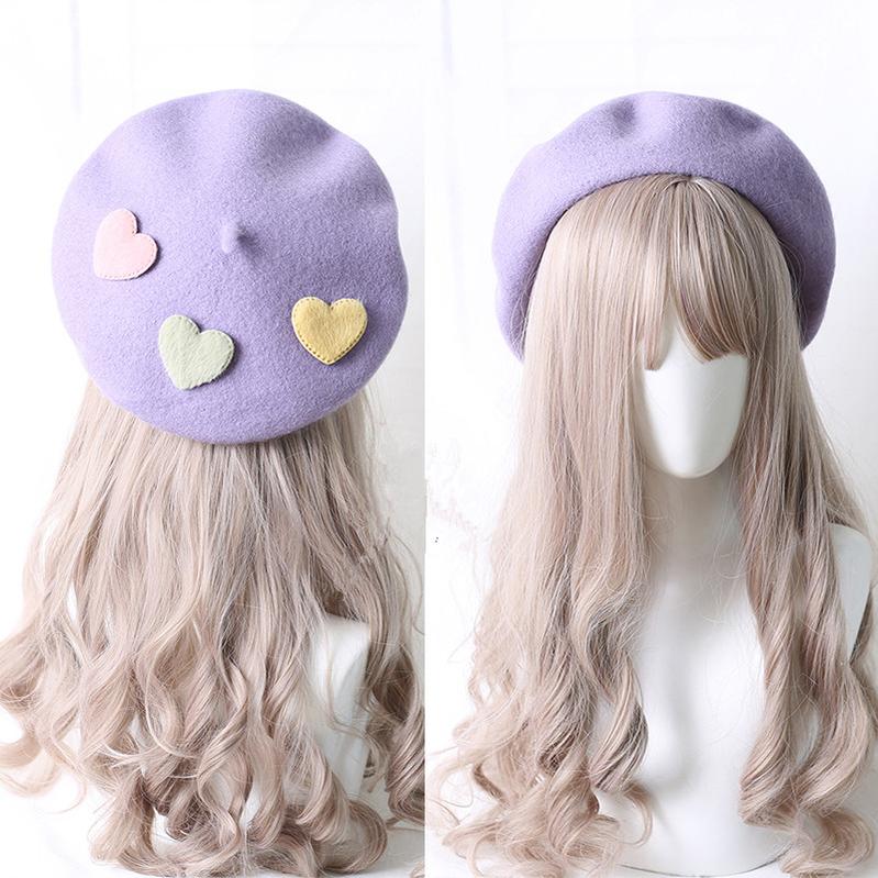 Xiaogui - Sweet Lolita Beret Loving Heart - Wool Hat Multicolor Headwear