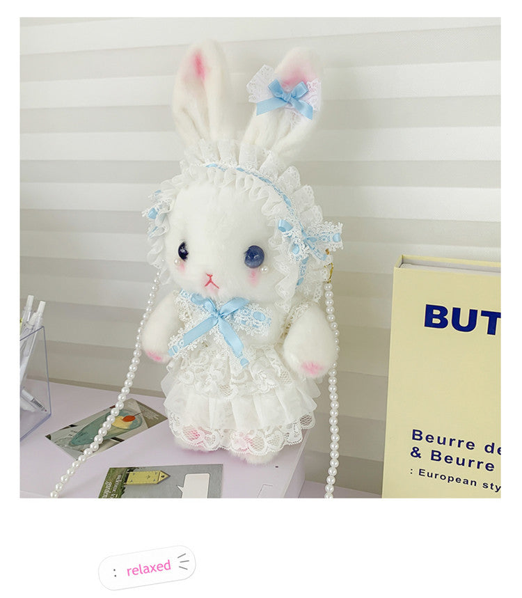 Lop-Eared Bunny Lolita Pearl Chain Doll Bag – 2025 Cute Bow Plush Shoulder Bag