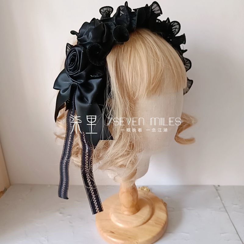 Handmade - Nightfall Retro Black Flower - black Lolita hair accessory