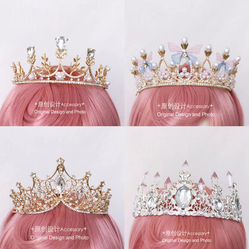 Lolita Girl Crown European Court Retro Pearl Butterfly Rhinestone Hair Crown Crown Tiara Headwear Collection