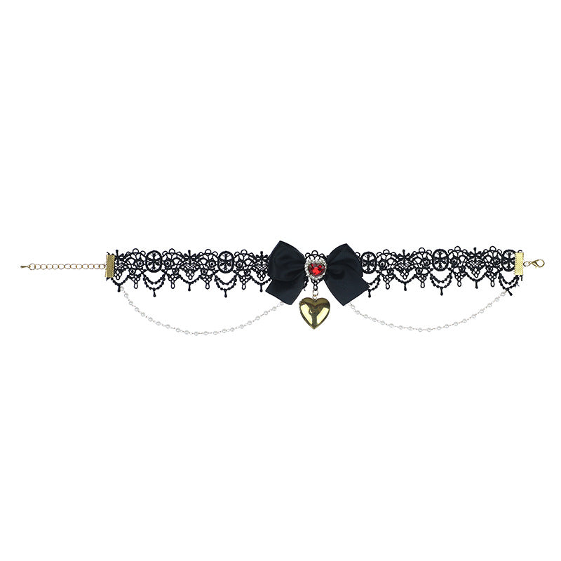 Cute Girl Costume Lace Choker Metal Heart Collarbone Chain Small Accessories Necklace Lolita Neckband - Lolita Fetch