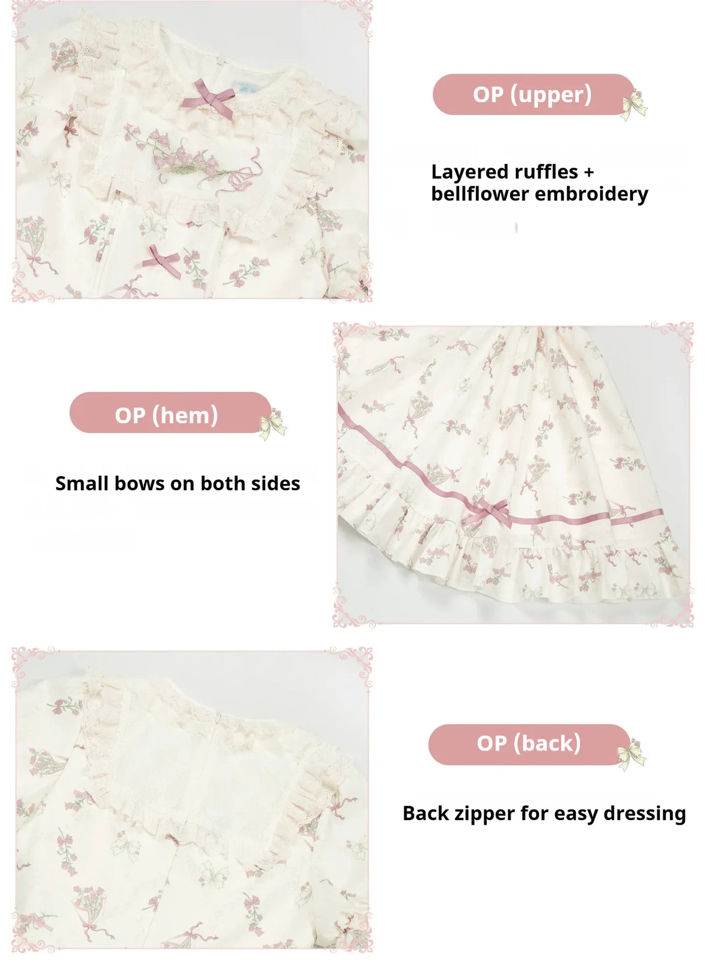 With PUJI - Fragrant Reminiscence - Classic Lolita Embroidered Collar Dress, Bellflower Print