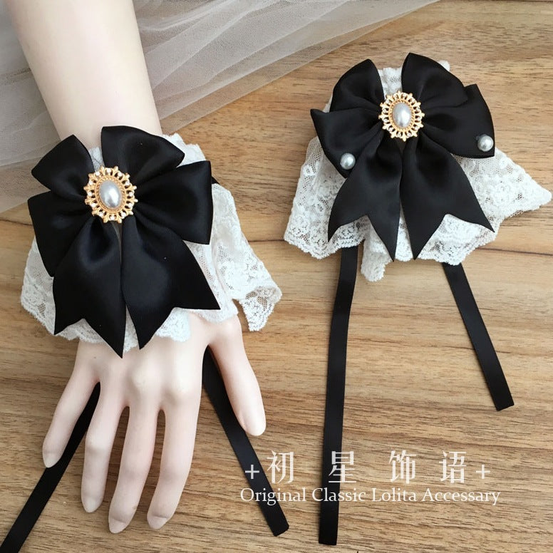 Chuxing Original Lolita Natural Color Lace Sleeve Women Summer Bowknot Wristband Cute Large Lace Sweet
