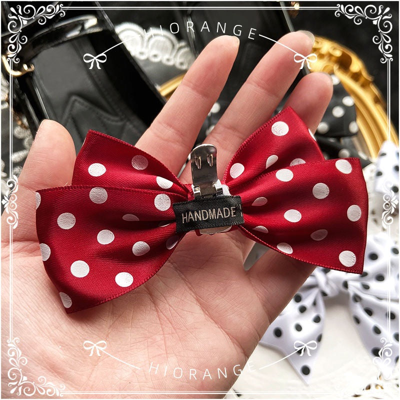 Girly LolitaFetch multi-color polka dot shoe clips with bowknot, versatile headdress accessory featuring cute, colorful polka dot design.