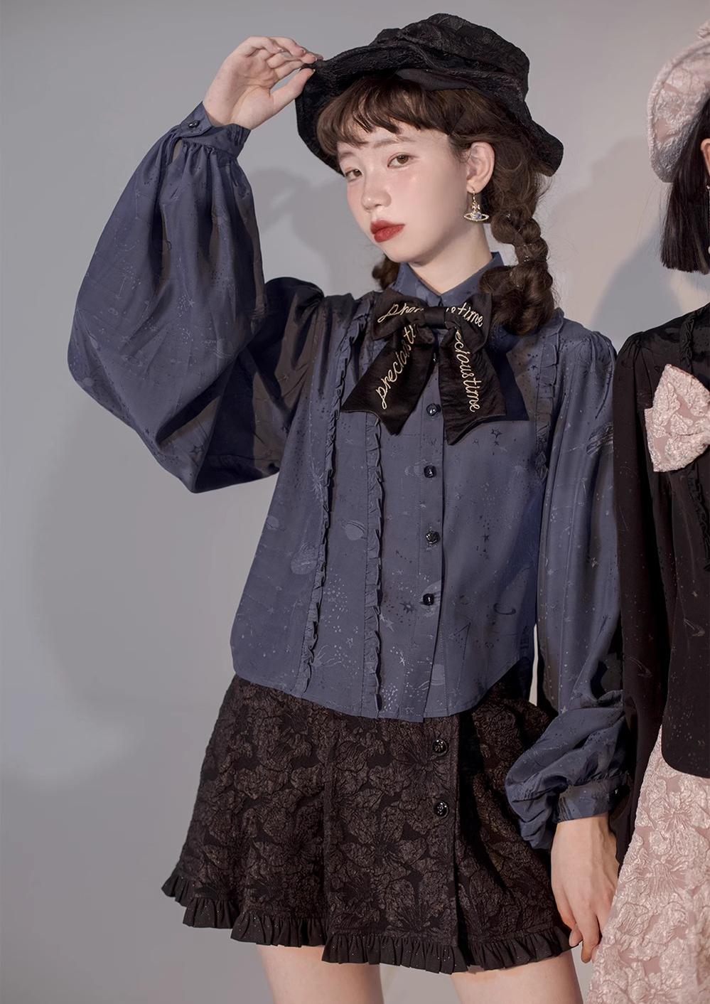 ZJstory - Starry for You - Vintage Lolita shirt with pointed collar and lantern sleeves - product detail 9