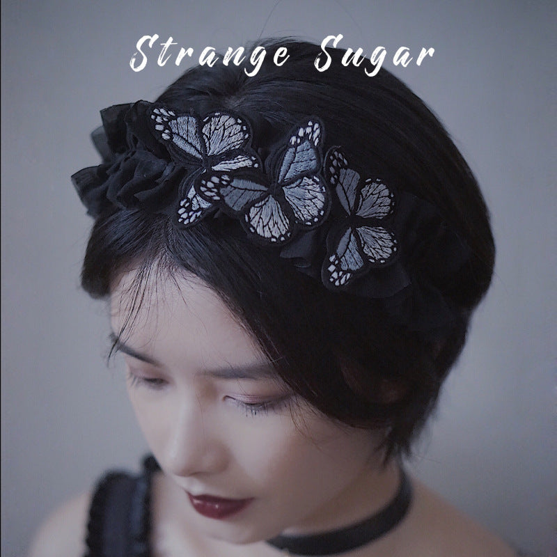 Original Handmade Lace Butterfly Headband - Dark Gothic Lolita Hair Accessory | Photography Prop