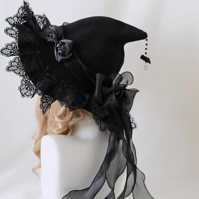 Xiaogui - Halloween Lolita Hat Devil Lace - Woolen Witch Hat Headwear