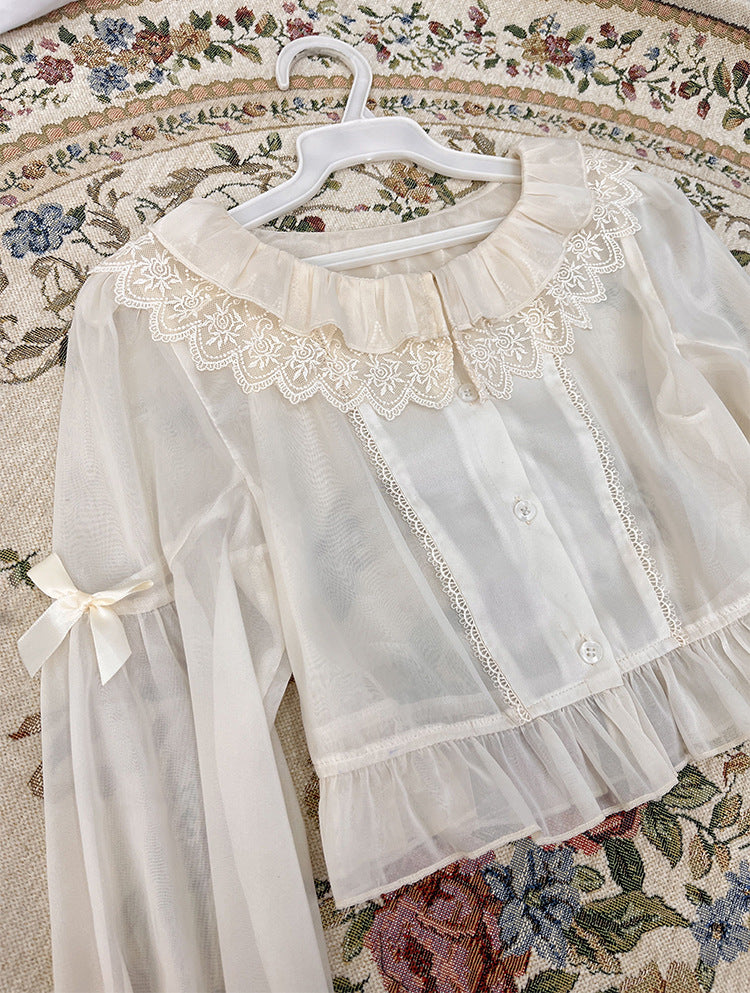 ZhiJinYuan White Lace-Collar Blouse