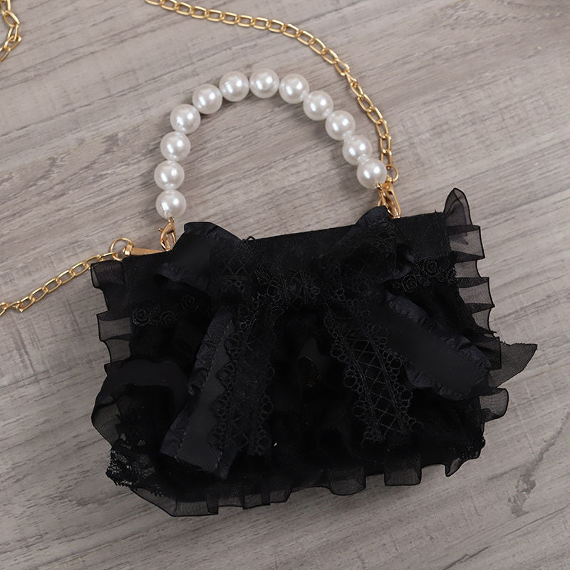 Black Lace Bag 2022 New Lolita Handmade Original Design Bow Lolita Crossbody Bag for Women - Lolita Fetch