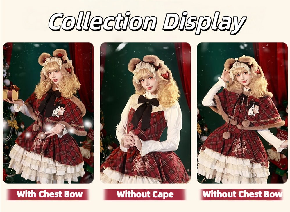 OCELOT - Kurikuma Cocoa - Christmas Plaid Lolita JSK, Hooded Cape