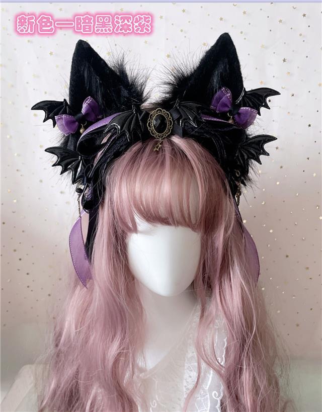 Halloween Witch Night Original Dark Gothic Lolita Accessories Bowknot Animal Ears KC Black Purple Arm Sleeves Bag - Lolita Fetch