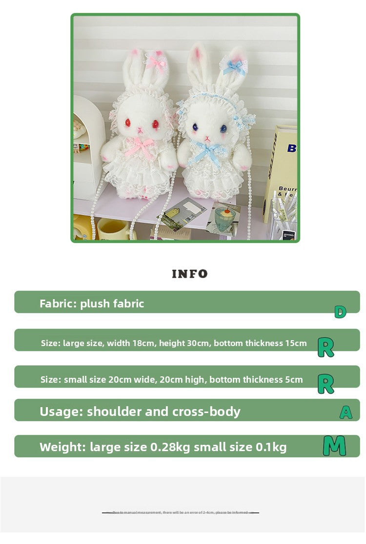 Lop-Eared Bunny Lolita Pearl Chain Doll Bag – 2025 Cute Bow Plush Shoulder Bag