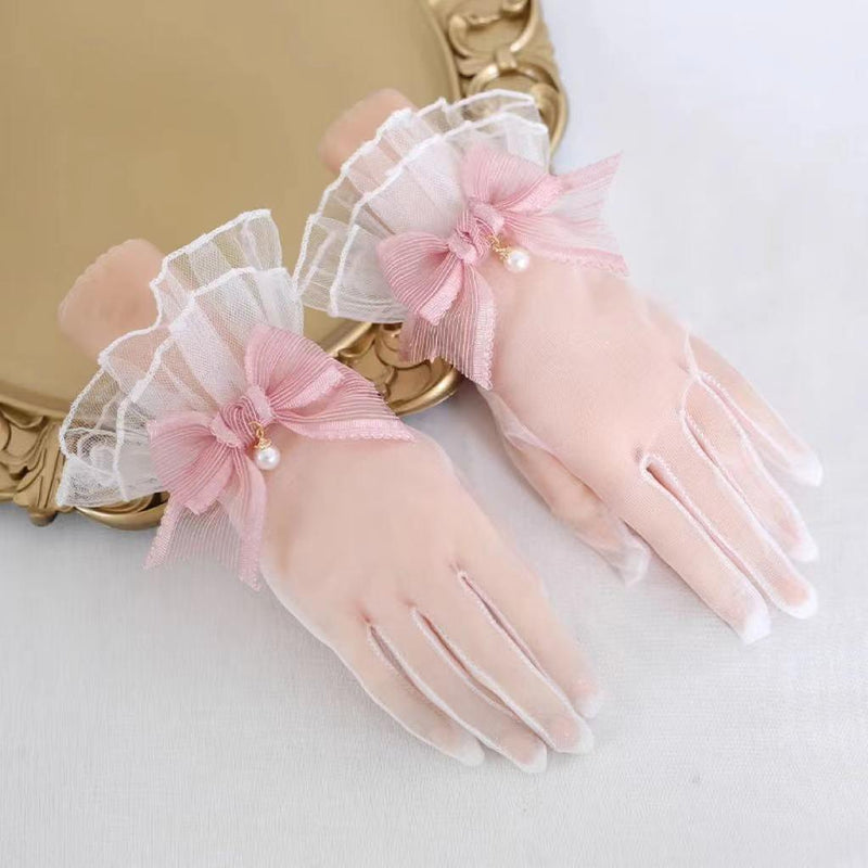 Xiaogui - Elegant Lolita Bow Gloves Retro - Lolita Lace Glove Hand Accessory