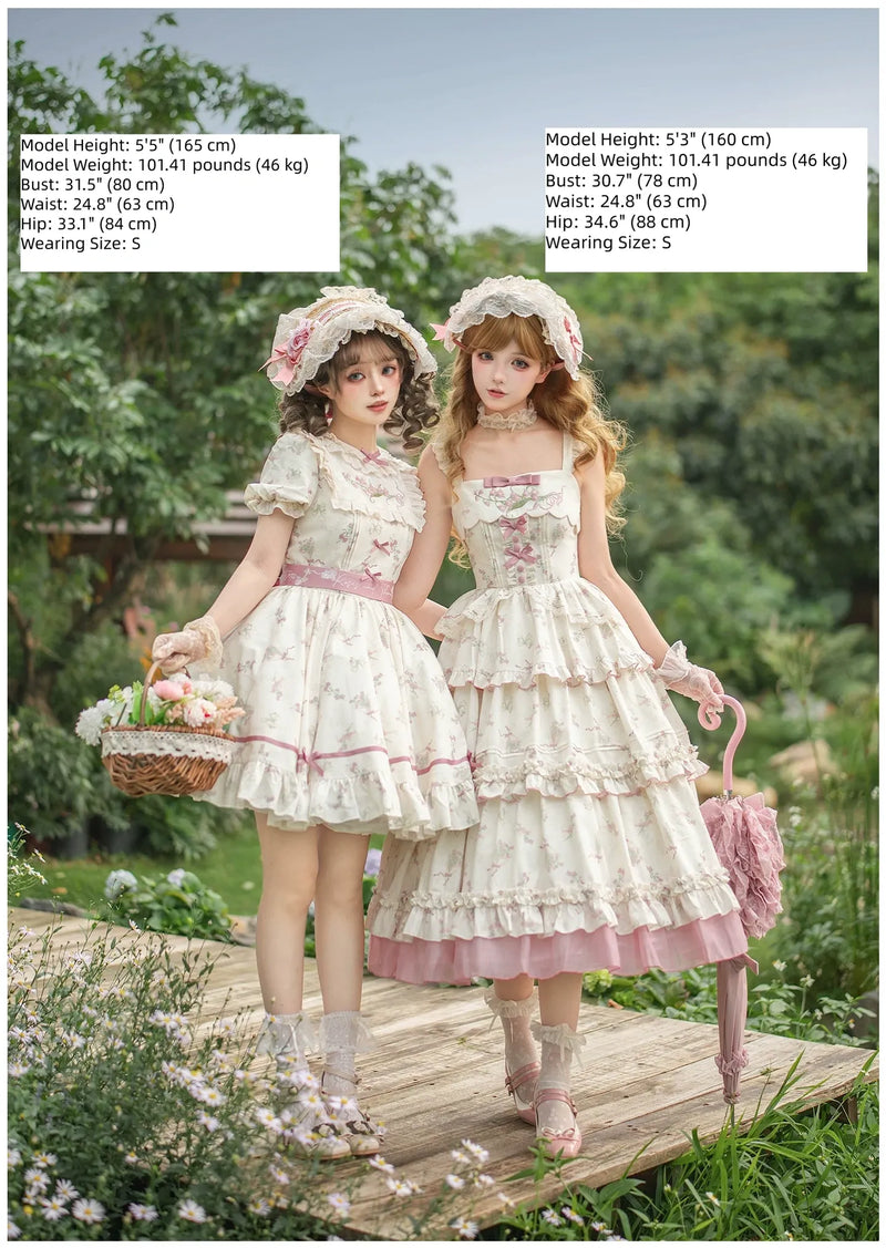With PUJI - Fragrant Reminiscence - Classic Lolita Embroidered Collar Dress, Bellflower Print