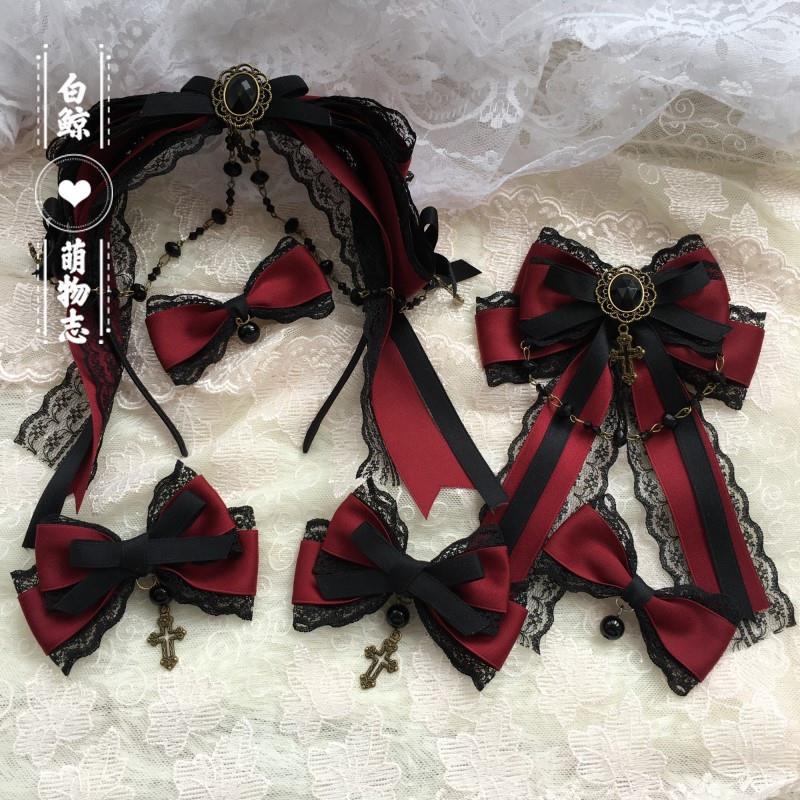 Castle Night Original Dark Wine Red Lolita Small Bow Hair Clip Lolita Hair Accessory Gothic Style KC