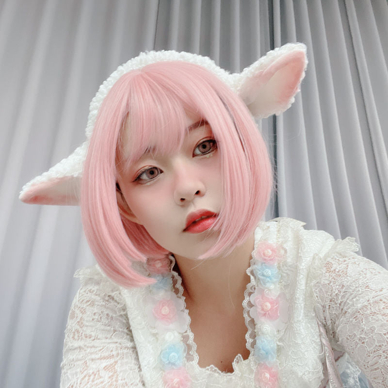 Handmade Lolita Sheep Ear Headband with soft animal hair, featuring plush sheep ears, ideal as a unique hair accessory.