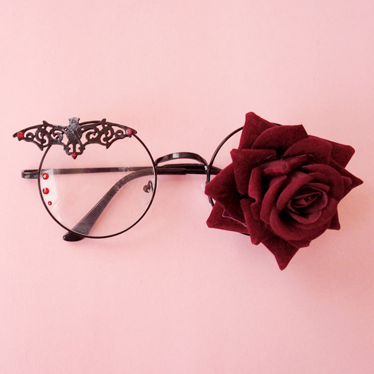 Steampunk Bat Rose Glasses Frame Lolita Dark Style Retro Anime Cosplay