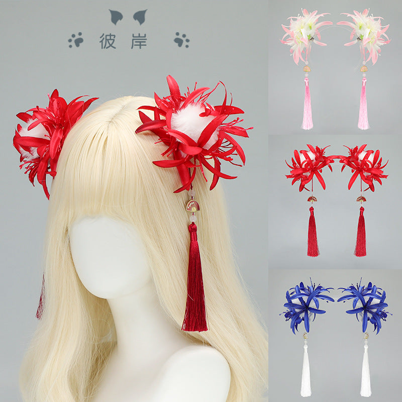 Ancient Style Tassel Begonia Flower Hair Accessory Manzhushahua Artificial Flower Step Shake Chinese Bride Hanfu Hairpin Side Clip Accessories