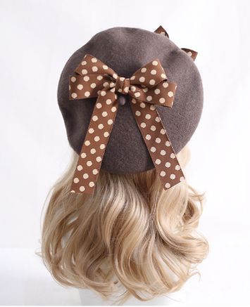 Xiaogui - Sweet Lolita Red Polka Dots Bow - Beret Hat Headwear