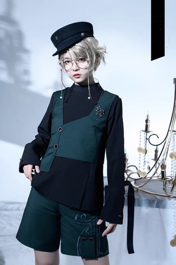 Princess Chronicles - As I Sink West - Retro Ouji Lolita Prince Style Black Blouse