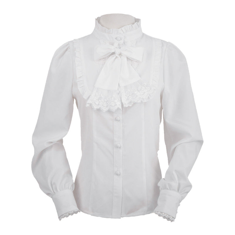 Eieyomi elegant Lolita blouse with stand ruffle collar and large chest bow