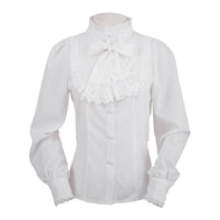 Eieyomi - Élégant Automne Hiver - Blouse en Velours avec Col Montant à Volants et Nœud à la Poitrine - S / blanc