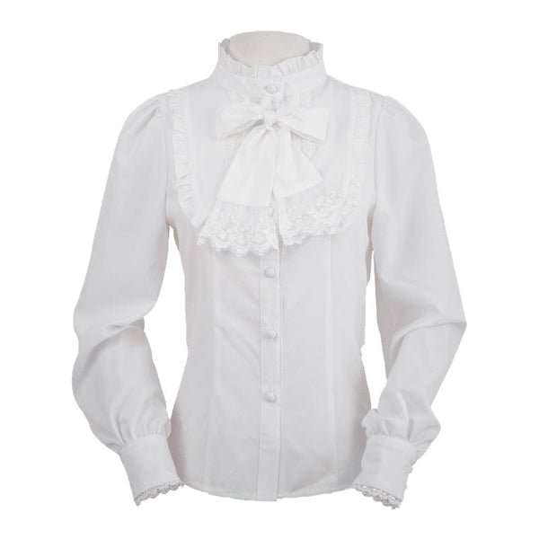 Eieyomi elegant Lolita blouse with stand ruffle collar and large chest bow