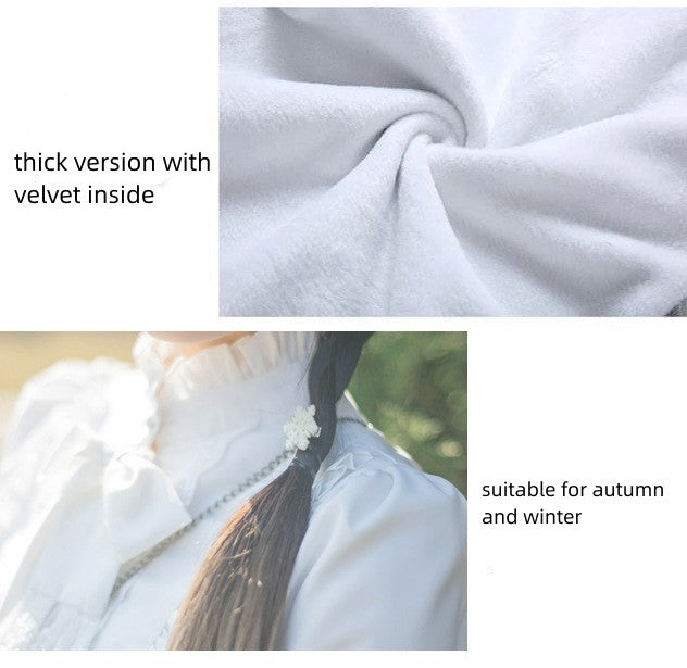 Eieyomi - Elegant Autumn Winter - Velvet Blouse with Stand Ruffle Collar and Chest Bow - product detail 10
