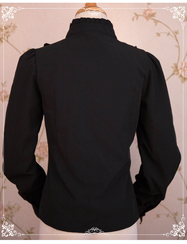 Eieyomi - Elegant Autumn Winter - Velvet Blouse with Stand Ruffle Collar and Chest Bow - product detail 3