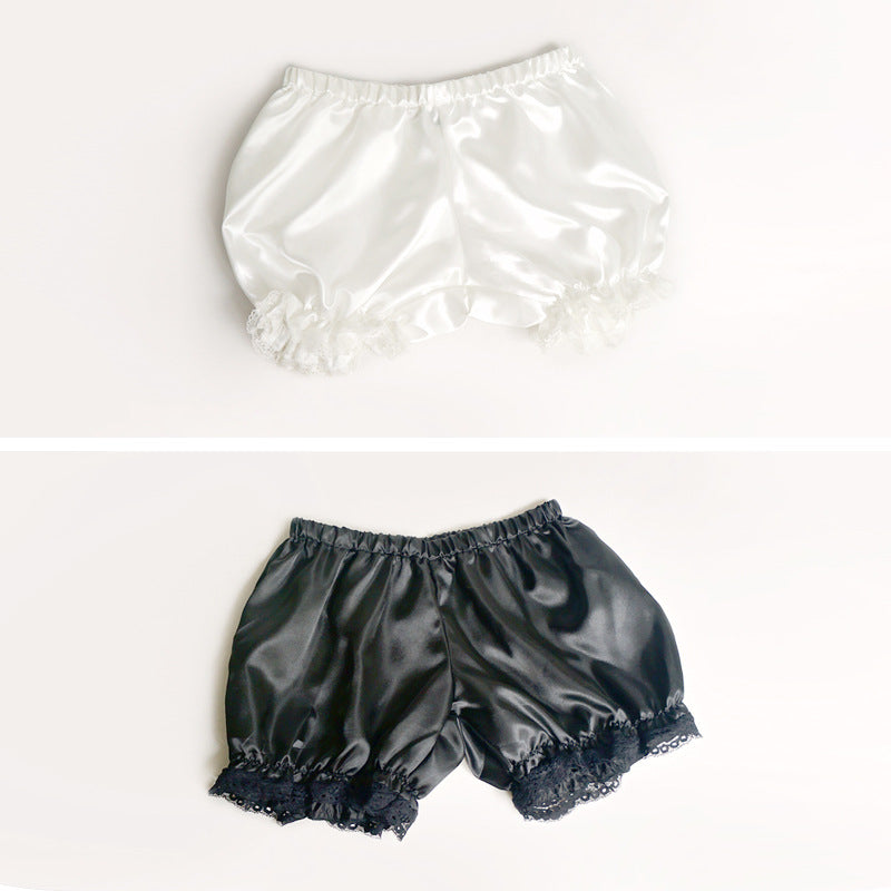 White and black short Lolita bloomers with gathered lace hems