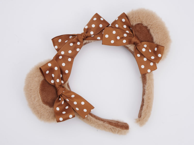 Original Handmade Bear Ear Bowknot Plush Headband Lolita Brown Japanese Korean Style - Lolita Fetch
