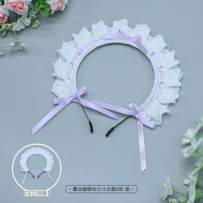 Japanese Style Anime Lolita Headwear Lolita Hair Accessories Lace Bow Maid Headband B Style - Lolita Fetch