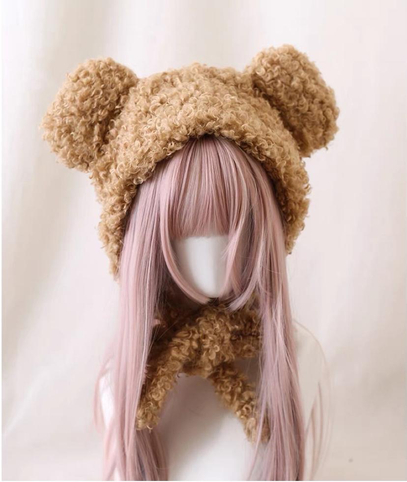 Xiaogui - Cute Lolita Teddy Bear Ears Hat - Kawaii Winter Hat Headwear