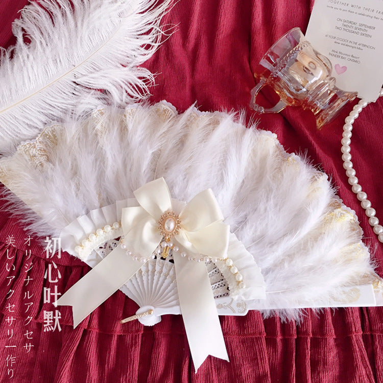 Vintage European Lolita Versatile Fairy White Feather Fan Tea Party Photo Prop Fan