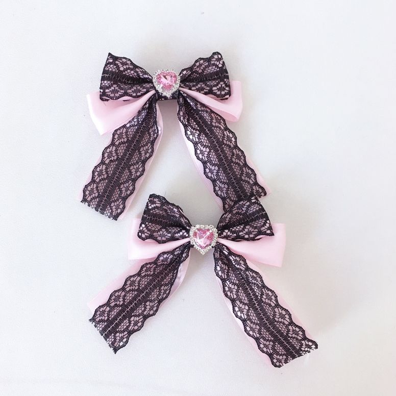 Independent Brand - Black Lace Bow Hair Accessory - Heart