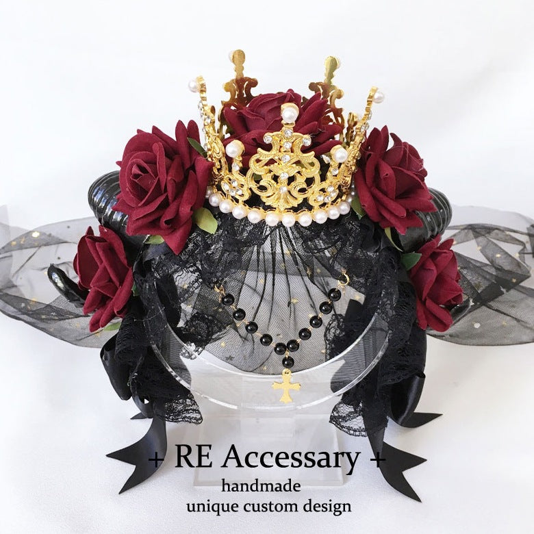 Subculture Gothic Lolita Headband Crown Horn Lolita Hair Accessory Dark Witch Gorgeous KC Veil Headpiece