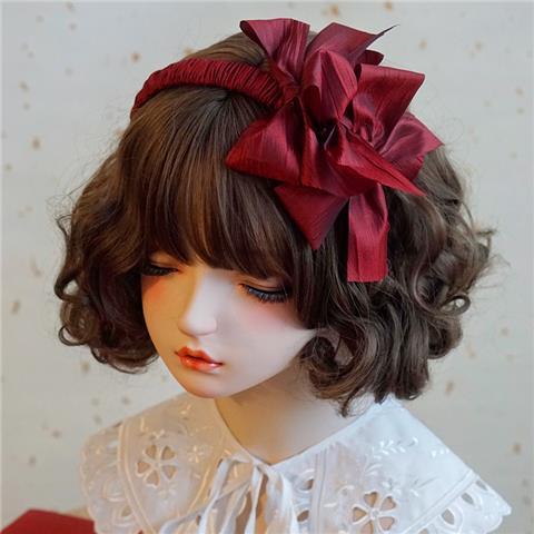 Original Handmade Bow Hairband Headband New Year Wine Red Lolita Ruched Headband